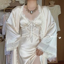Women's French Vintage Silk Smooth Skincare Nightgown Home Clothes Morning Robe