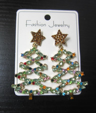 Christmas Tree Earrings Rhinestone-Embellished Dangle Drop Fashion Jewelry
