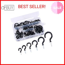 Glarks 100-Pieces 6 Sizes Black Vinyl Coated Cup Hooks Screw-in Ceiling Hooks