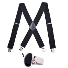 2" Wide Black Color Men's Elastic Braces Suspenders X-shape 50mm/1.9" Adjustable