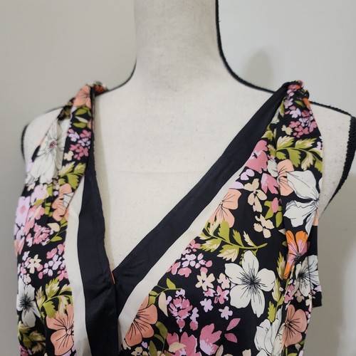 JOIE Floral Satin V Neck Tie Shoulder Elastic Waist Sleeveless Top Small NWT - Picture 6 of 22