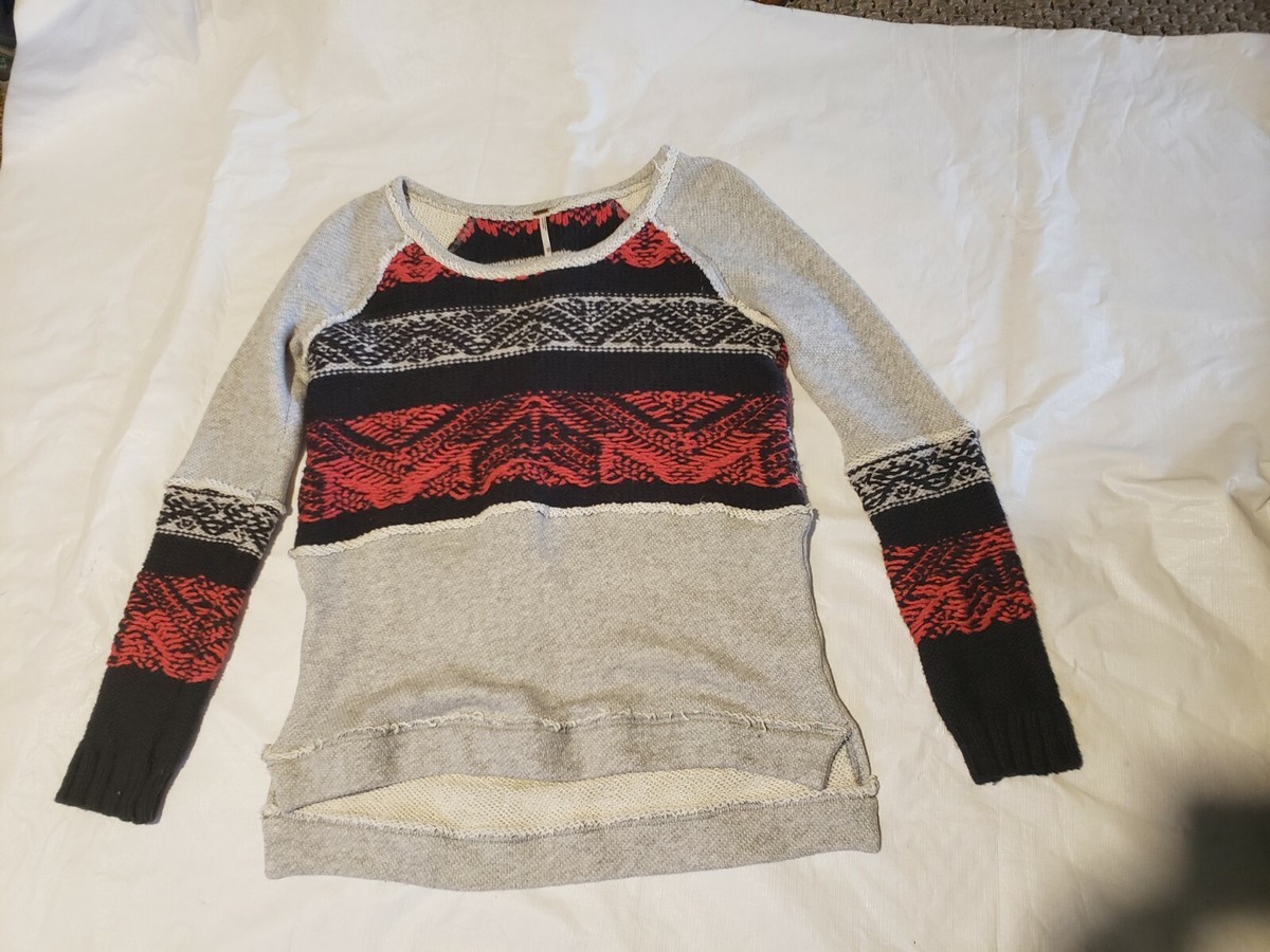 FREE PEOPLE Aztec raw edge double Weave Sweater Size xs