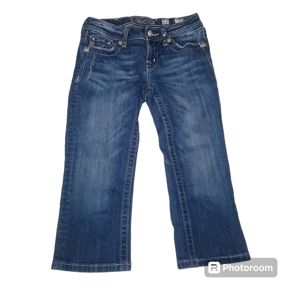 Miss Me 女孩 Capri 牛仔裤 JK6065P 珠宝镶嵌口袋 12 码 — 第 2/4 张图片