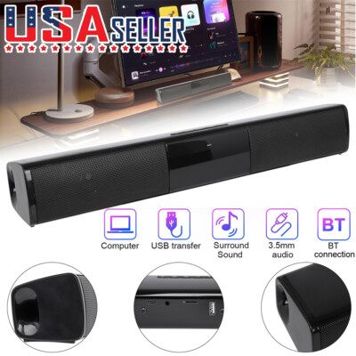 Surround Sound Bar 2 Speaker System Wireless BT Subwoofer TV Home Theater