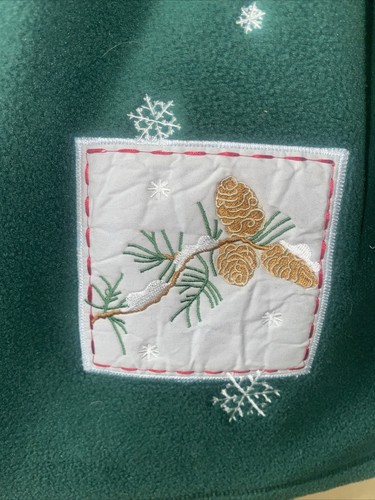 Christmas Polar Fleece Green Christmas Full Zip Embroidery Patches Snowflake LRG - Picture 8 of 10