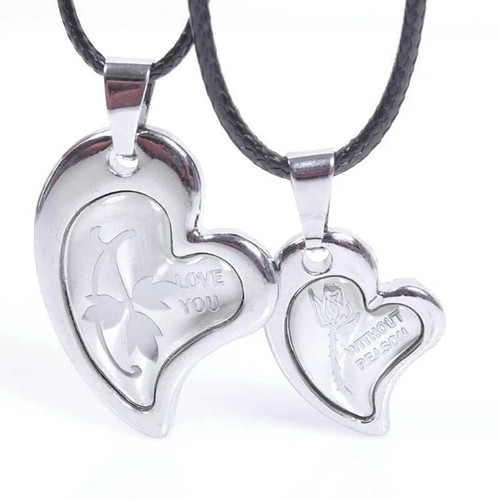A Couple Titanium Steel Valentine's Day Pendant Cross Amulet Leather Necklace - Picture 18 of 24