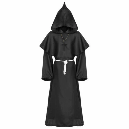 Renaissance Priest Sorcerer Robe Halloween Cosplay Costume Hooded Cape Unisex - Picture 7 of 26