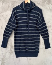 Prana Cowl Neck Sweater Dress Womens Small Striped Blue Long Sleeve