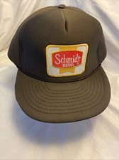 Vintage Snap Back Hat Schmidt Beer Trucker Nissin Cap Brown Taiwan Polyester