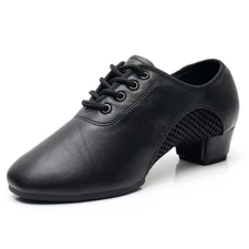 Men Ballroom Latin Dance Shoes Black PU+Mesh Modern Tango Jazz Practice Shoes