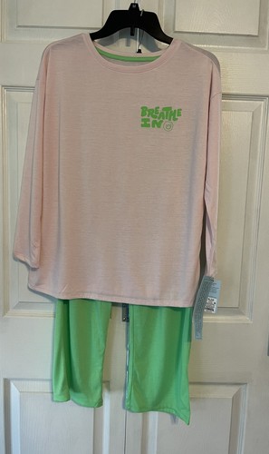 cat jack pajama Set 2 pieces BREATHE IN/OUT Size XL /14 - Picture 2 of 5