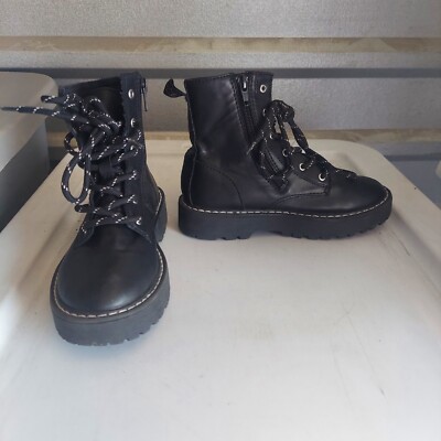 Zara Kids Girl Black Zipper Laces Combat Boots- Size 32