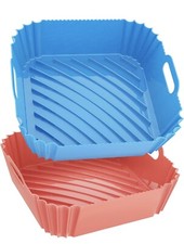 Silicone Air Fryer Liners Square 5-9Qt, 7.9in Reuse 2 Pack Pink Blue - A0217