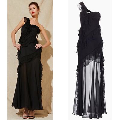 Amur Harlow Silk One Shoulder Ruffle Tiered Black Maxi Dress Size 4 | eBay Amur Harlow Silk One Shoulder Ruffle Tiered Black Maxi Dress Size 4 | eBay