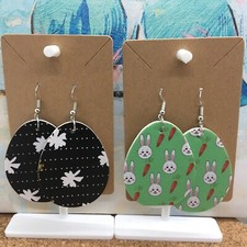 4 PC 3" Teardrop Double-Sided Easter Spring Leather Earring Set New 4277