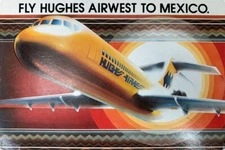 Hughes Airwest vintage postcard. Unused. Cool art style. Aviation airline