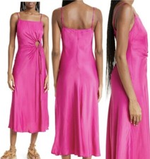 New Farm Rio Slip Midi Dress In Hot Pink Front Circle Cut Out Size S $200