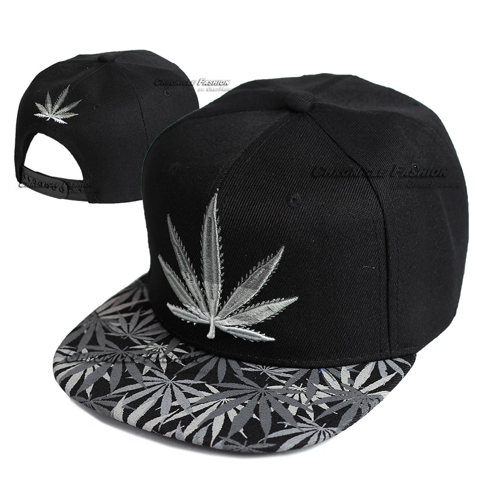 Baseball Cap Snapback Adjustable Flat Bill 420 Marijuana Leaf Embroidered Hat - Image 3 of 4
