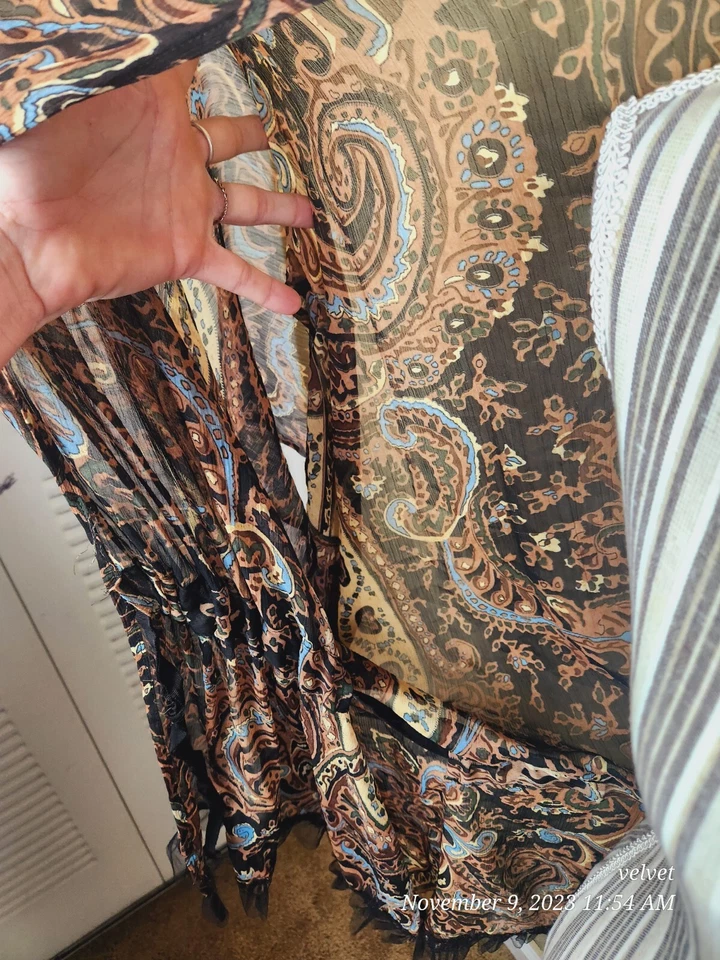 Cárdigan Avenue Kimono Manga Para Mujer 2x Paisley Boho Marrón Abierto Delantero Brazo Agujero Foto 4 de 4