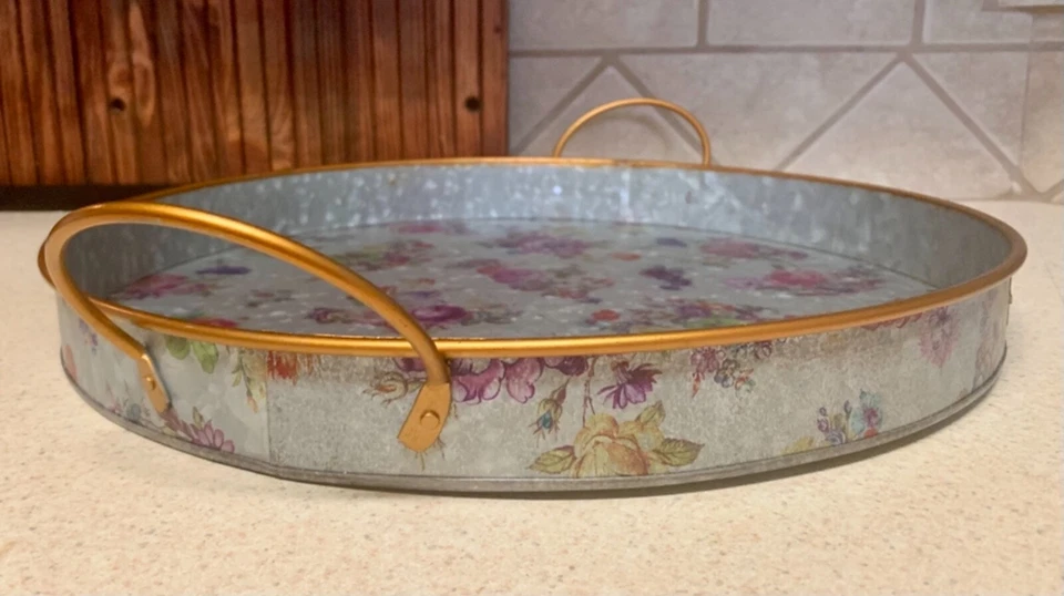 RARE!! Mackenzie Childs Flower Galvanized Serving Tray Large Fairycore Cottage - Image 3 of 4