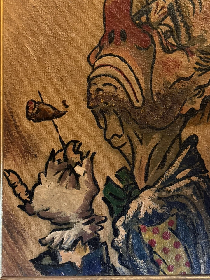 Caricatura de payaso vagabundo circo “Emmett Kelly” - óleo sobre lienzo - artista desconocido Foto 3 de 4