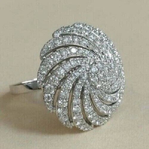 3Ct Round Cut Lab-Created Diamond 14K White Gold Plated Cluster Engagement Ring