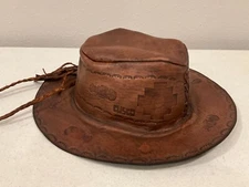 Cosco Peru Genuine leather hat Cowboy Style Embossed  Print One Of A Kind