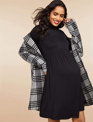 Motherhood Maternity Women's Long Sleeve Turtleneck Babydoll Dress, Black,  XL | eBay
