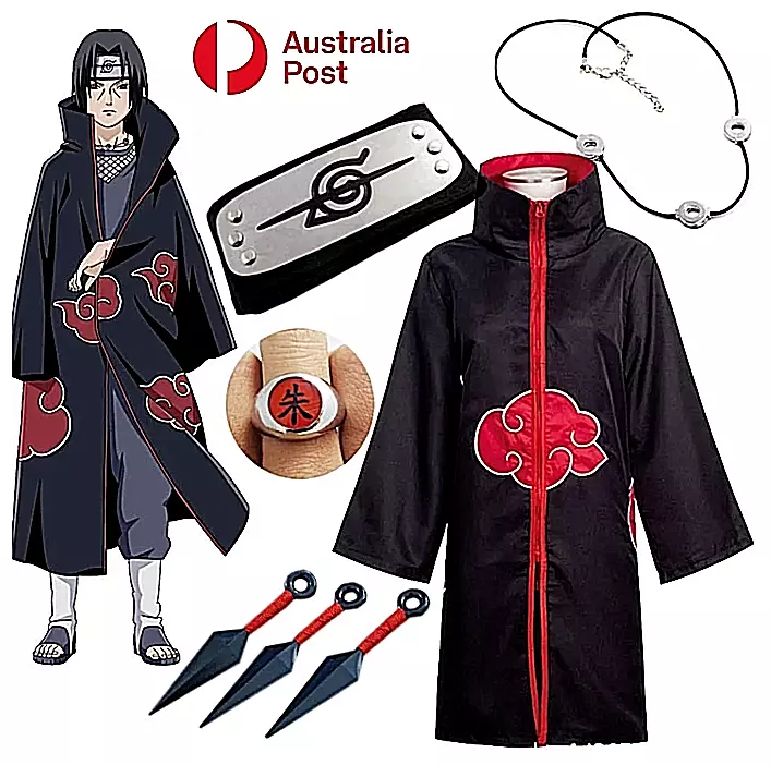 Kids Naruto Akatsuki Costume Child Cloak Robe Anime Cosplay Uchiha