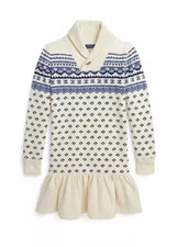 New POLO RALPH LAUREN Big Girls Fair Isle Fleece Shawl-Collar Dress XL Size 16