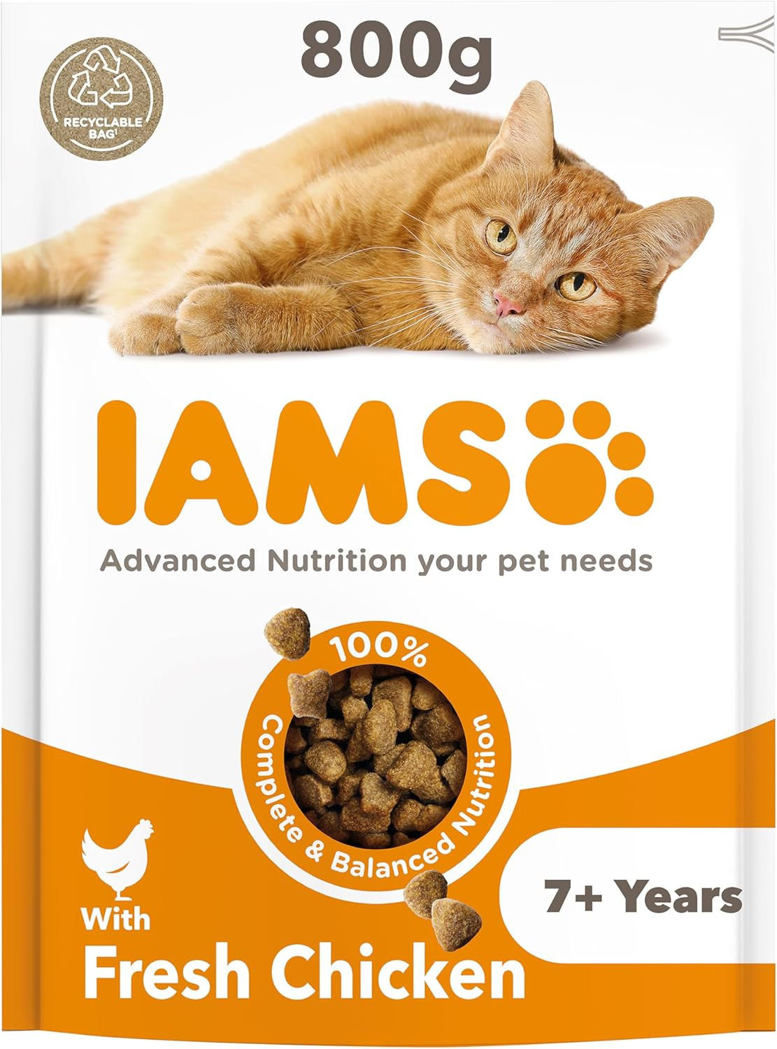 IAMS Complete Dry Cat Food for Senior 7+ Cats with Chicken 800 G
