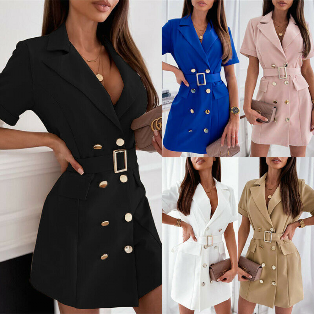 Women Double Breasted Long Blazer Suit Jacket Slim Outerwear Office Coat Dresses