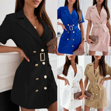 Women Double Breasted Long Blazer Suit Jacket Slim Outerwear Office Coat Dresses