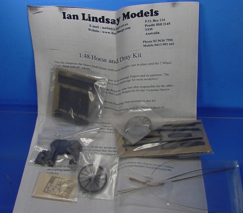 O SCALE /On3/On30 1/48 HEAVY DRAFT HORSE AND DRAY KIT IAN LINDSAY MODELS