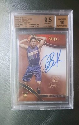 Devin Booker RC  4/49 BGS 9.5 On Card Auto 10 2015 Select Copper Prizm Rookie 🏀