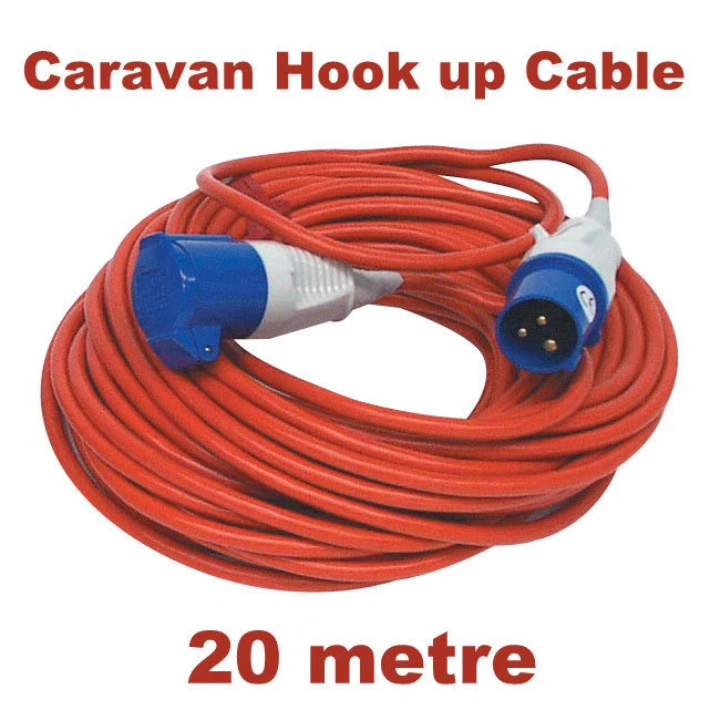 20 metre Caravan Hookup Cable Lead Orange 16 amp 2.5mm 3 pin 65