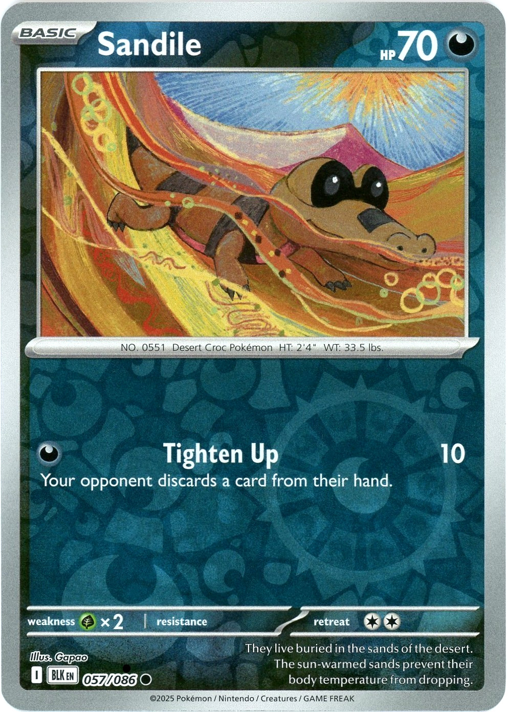 Sandile (Reverse Holo) - 057/086 - Black Bolt - NM/M - Pokemon - English