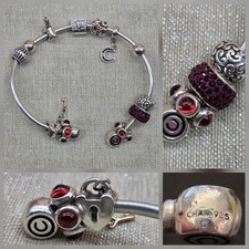 CHAM Sterling Silver 925 Charm Bracelet Horse Love Heart Lock Key Treasure 45g