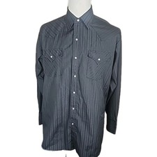 Ely Cattleman Western Shirt Men Retro Striped Pearl Snap Cowboy Size Large