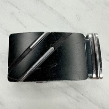 Black Silver Tone Diagonal Stripe Ratchet Belt Buckle