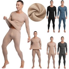 Men's Long Sleeve Thermal Underwear Warm Stretchy Base Layer Soft Tops Bottom