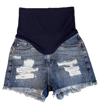 Pinkblush Maternity Short Blue Denim Ripped Distressed Jeans Full Belly Panel XS