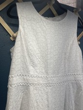 Calvin Klein Dress 14 Sleeveless White Eyelet Lined Fit & Flare Beach Bride