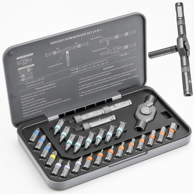 The Original Patented Screwdriver Set 24 in 1 Magnetic Ratchet with Grey
