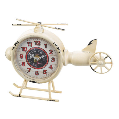 White and Red Rustic Finish Helicopter Desk Clock
