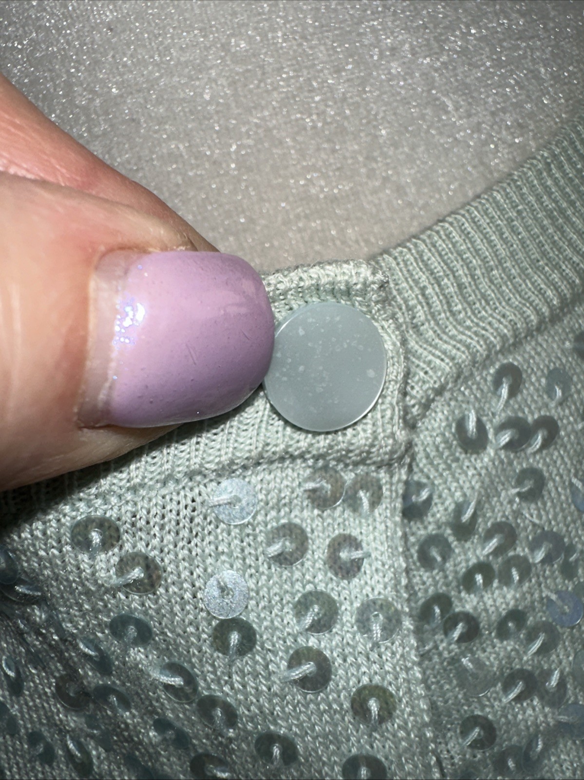 Talbots Petite Large Mint Sequin Front Button Swe… - image 6