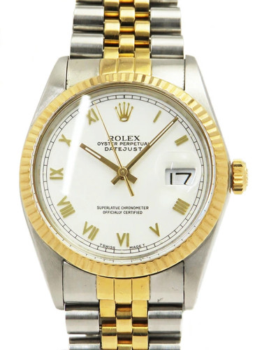 ROLEX Datejust 16013 36mm White Dial Stainless Steel Yellow Go...