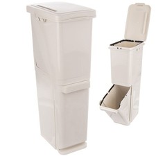 Poubelle Empilable Double Niveaux 35L Plastique Beige