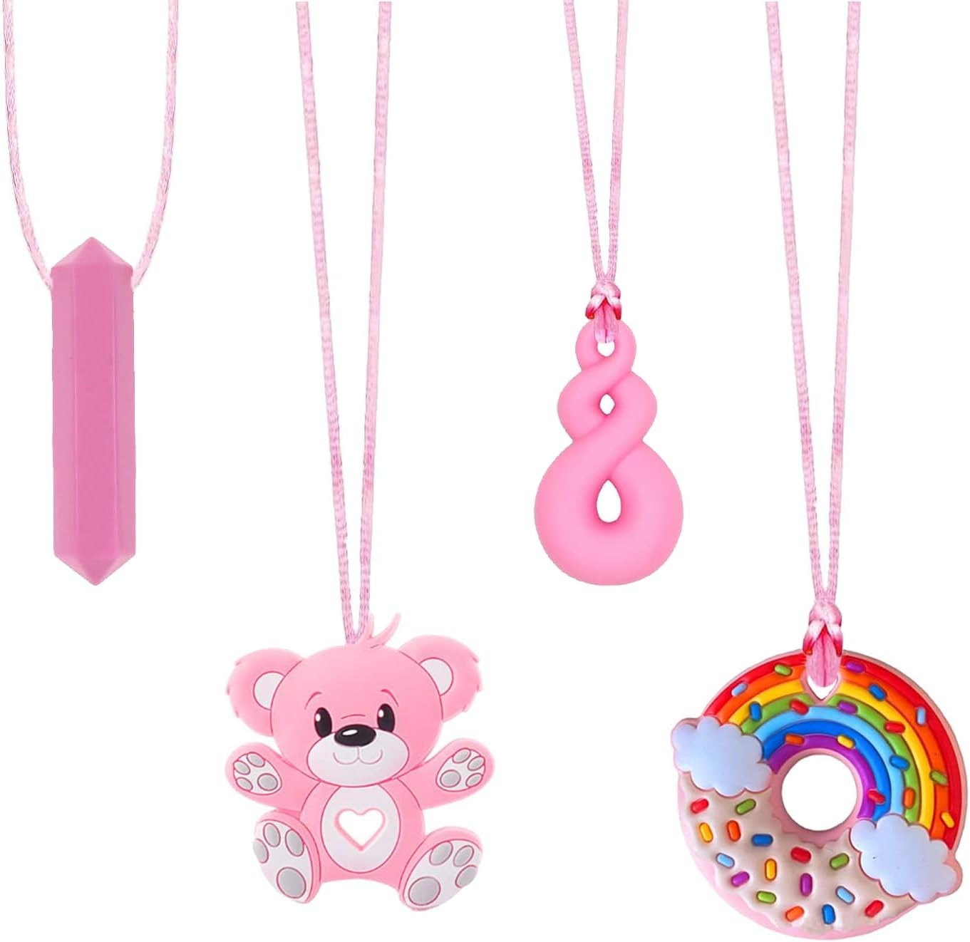 Chew Toys for Autistic Children, 4 Pack Pink Silicone Autism Sensory Chew Neckl