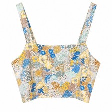 Altar'd State Womens Crop Top Floral Corset Bustier Blue Yellow Size S USA Made